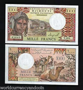 ジブチ 1000 フラン P37 D 1991 キャメル UNC レッド コーナー フレーム 電車の紙幣メモ