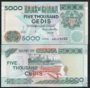 ガーナ 5000 セディス P-34 1998 地図 船 港 UNC 通貨 紙幣 銀行券