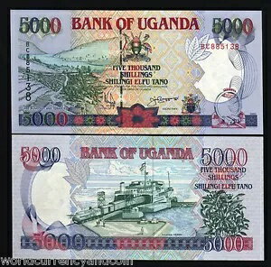 ウガンダ 5000 5,000 シリング P-37 a 1993 馬鉄道船舶車両 UNC アフリカノート
