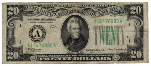 ???????? 1934 $20 ドル グリーンシール 連邦準備銀行 ボストン FR-2054-A ????