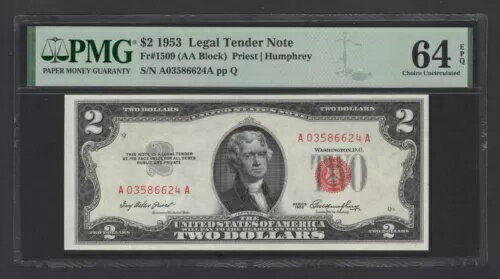 United States-Legal Tender Note 2 Dollars 1953 Fr#1509 (AA Block) UNC Grade 64商品について循環/非循環 非循環額面 $2紙幣の種類1953 年認証番号 2203003-046グレード指定 EPQ/PPQ64年生製造国/地域 米国PMG認証注意事項※以下の注意事項をご理解のうえ、ご購入ください■ 鑑定済みコイン・紙幣について各種コイン・紙幣の鑑定機関（NGC、PCGS、PMGなど）は、収集品の真贋鑑定およびグレーディングを行う専門機関です。鑑定後の商品は、専用ケース（スラブ）に封入され、状態を示すグレードが付与されます。■ グレードについてグレードはコイン・紙幣自体の状態を評価するものであり、ケース自体の品質や状態を保証するものではありません。製造・輸送時の影響により、以下のような状態が発生する場合がございます。- 軽微なスレ傷・拭き傷（特に光の角度で見えるもの）- ケース内部のホコリ・小さな異物（鑑定機関の検品基準を満たしている場合）- ラベルのズレ・わずかな傾きこれらは鑑定機関の基準内であり、返品・交換の対象とはなりませんのでご了承ください。■ ラベルの種類について各鑑定機関では、コイン・紙幣の状態や鑑定の結果に応じて異なるラベルが付与されます。- 通常ラベル（Standard/Regular）：一般的なグレード付き鑑定済みコイン・紙幣- オーセンティック（Authentic）：グレードなしで真贋のみ保証- 詳細グレード（Details）：クリーニング跡やエッジのダメージがあるが本物と認定- 特別ラベル（Special Label）：記念版や特定のデザインの限定ラベル - 例：NGC「Early Releases」「First Releases」、PCGS「First Strike」 などグレードやラベルの種類は、商品画像および説明文をご確認のうえ、ご購入ください。■ 在庫状況について当店の商品は海外から取り寄せております。ご購入のタイミングによっては在庫切れとなる場合がございます。その際はご連絡のうえ、ご注文をキャンセルさせていただく場合がございますので、あらかじめご了承ください。■ ご注文後のキャンセルについてご注文と同時に商品のお取り寄せを開始するため、お客様都合によるキャンセルは承っておりません。■ 配送についてお届けまでに通常2〜3週間ほどかかります。海外の祝日や天候、税関手続きにより通常より配送が遅れる可能性がございます。■ 保証について商品説明に英語で「保証（warranty）」と記載があっても、日本国内では適用されませんのでご了承ください。 当店では、商品到着後7日以内の初期不良に限り、対応させていただきます。 （返品規約の詳細については、楽天市場内の会社概要欄下部をご参照ください。）■ 商品の色・素材感について撮影環境やモニター設定により、実際の商品と色味や質感が異なる場合がございます。■ 価格変動について希少性の高い商品は市場価格の変動により、追加料金をお願いする場合がございます。追加料金に同意いただけない場合には、ご注文のキャンセルが可能ですので、ご安心ください。■ その他サービスについて海外製品の輸入代行も承っております。ショップに掲載されていない商品でもお探し可能ですので、お気軽にご相談ください。尚、業者販売（業販）や複数購入の場合、割引対応も可能です。ご希望の方はお問い合わせください。