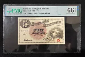 スウェーデン スウェーデン国立銀行 5 クローナ 1952 ピック#33ai PMG 66 EPQ ジェム UNC