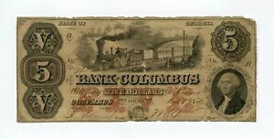 1856 年 $5 コロンバス銀行 - ジョージア州コロンバス 電車付き紙幣
