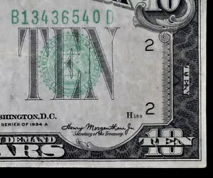 $10 1934A LFP 169 連邦準備銀行券 B13436540D 10 ドル、シリーズ A、ニューヨーク