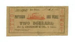 1862年 $2 パターソン鉄工所 / ジャクソン社 - ルイジアナ州ニューオーリンズ スクリップ