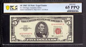 1963ǯ $5 ˡ̲߻ åɥ FR.1536 AA ֥å PCGS B  UNC 65 PPQ