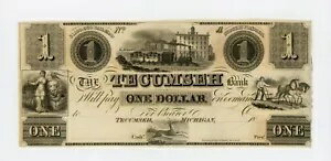 1800 年代の 1 ドル テカムセ銀行 - TRAIN AU 付きミシガン紙幣