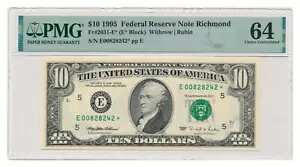米国 10 ドル紙幣 リッチモンド 1995 スター紙幣* PMG グレード MS 64