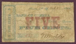 1862 ジュネーブ銀行、ニューヨーク州ジュネーブ 5c Obsolete Note No.537 H20 (60437)