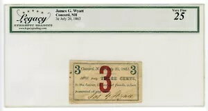 1863 3c ジェームズ G. ワイアット - ニューハンプシャー州コンコード マーチャント スクリップ レガシ..