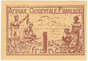 1944年 フランス領西アフリカ 1フラン紙幣 P34b 茶色紙