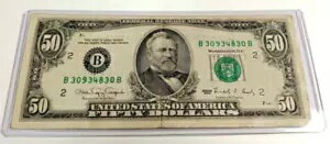 1990 年 50 ドル 50 ドル紙幣連邦準備銀行紙幣、米国シリアル番号 B30934830B ニューヨーク