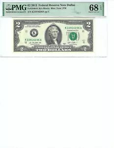 2013 $2 FRN FR1940-K PMG 68 餷 UNC EPQ饹 S/N K22816236A!!!