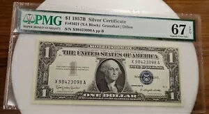 Fr.1621 1957B $1 1 ドル銀証明書 X/A ブロック、SUPER GEM 67 EPQ #3098