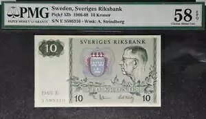 PMG 58 EPQ 1966-68 スウェーデン スウェーデン国立銀行 10 クローナ紙幣(+FREE1 紙幣)#10644