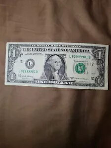 1ドル紙幣 レア とてもクール ファンシー シリアルナンバー 2017A 1$ L 82999981 B