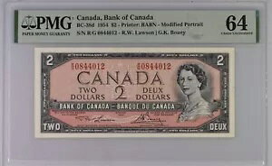 カナダ 1954 2 ドル BC 38 d、Lawson Bouey、プリンター : BABN、UNC PMG 64