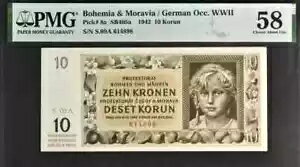 1942 ボヘミア & モラヴィア/ ドイツ語圏第二次世界大戦 10 コルン ピック# 8a PMG 58