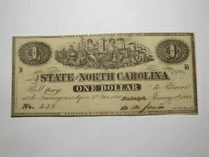 $1 1863 ローリー ノースカロライナ 廃止された通貨紙幣 ノースカロライナ州 UNC++