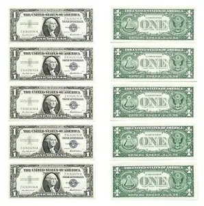 1957 年 $1 銀証書 5 連続 Fr 1619 Unc. #8290-8294