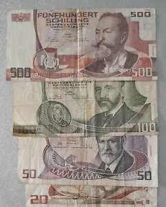 オーストリア 20、50、100、500 シリング紙幣銀行券 4 ピース/ロット