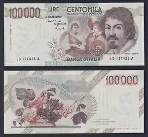 紙幣 イタリア 100000 リラ カラヴァッジョ 1st タイプ 1990 P.-110b FDS-/UNC-