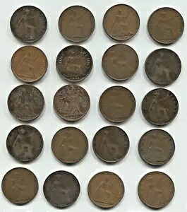 イギリスの古いペニーの 20 コイン ロット - G 〜 VF 状態 - ロット番号 BC 9041(3)