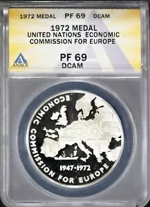 1972 年メダル 92.5% 銀 U.N. E.U. PF 69 DCAM ANACS # 7695742 + ボーナス