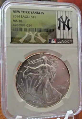 2014 NGC MS- MS70 P $1 ミントステート 1 オンスのファインシルバー。ニューヨーク・ヤンカー