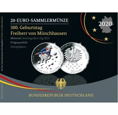 20 ユーロ銀貨 2020 「ミュンヒハウゼン男爵生誕 300 周年」