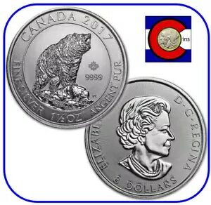 2017 カナダ ハイイログマ $8 1.5 オンス 0.9999 銀貨、カプセル入り(3)
