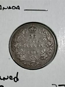 1913 年カナダ 25 セント銀貨クリーニング済み(3)