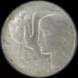 チェコスロバキア 25 コルン 1965 銀貨 解放記念日 未流通