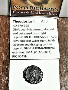 テオドシウス 1、AE3 AD379-395 古代ローマのコイン、ほぼ新品状態! R1073