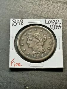 1848 ブレイデッド ヘア ラージ セント FN 米国タイプ コイン (Raw12196)