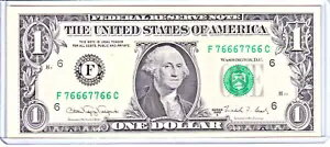 1988-A $1 FRN 未流通ファンシー 6/7 バイナリ シリアル #F76667766C