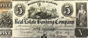 ミシシッピ州およびアラバマ州の 5 ドル紙幣 1839 年 - NT1016