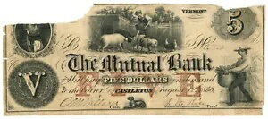 1856 相互銀行、バーモント州キャッスルトン $5 廃止紙幣 No.9866 (60013)
