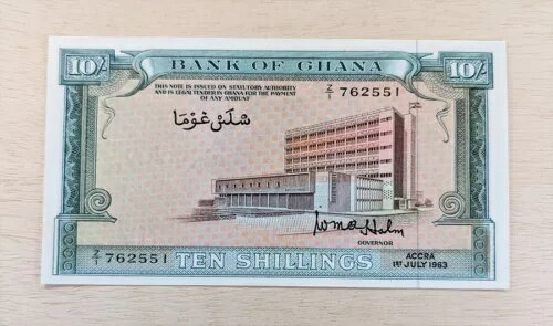 1963 ガーナ 10 シリング紙幣 未流通 送料無料