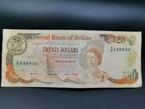 1987 ベリーズ中央銀行 20 ドル紙幣紙幣 20