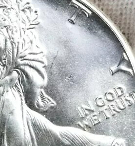 1987 アメリカン シルバー イーグル 表側ストライク スルー ミント エラー .999 上質銀貨