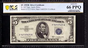 1953 B $5 СΡ FR.1657 FA ֥å PCGS B GEM UNC 66 EPQ
