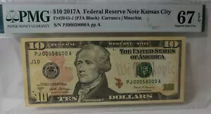 2017 $10 カンザスシティ ファンシー シリアル番号メモ シックス オブ ア カインド PJ00058000A PMG 67