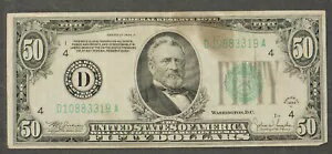 1934C $50 FRN 連邦準備金紙幣 - ダークグリーン シール DGS * クリーブランド Lot#CA079