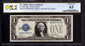 1928ǯ A $1 С եˡХå FR.1601 WA ֥å PCGS B CHOICE UNC 63