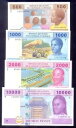 コンゴ共和国 セット 500 - 10000 フラン 2002 P106T - 110T UNC