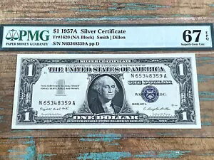 $1 1957A 1620 NA N-A ブロック シルバー証明書 PMG 67EPQ - SUPERB
