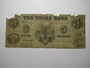 $5 1858 キンダーフック ニューヨーク NY 廃止された通貨紙幣 ユニオン銀行