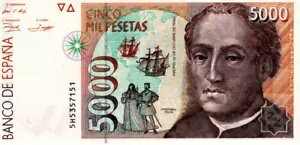 スペイン 5000 ペセタ 1992 UNC 紙幣 P-165 プレフィックス 5H 紙幣