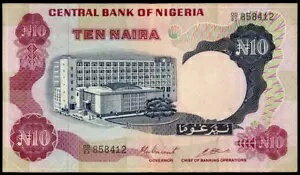 ナイジェリア 10 ナイラ 1973-78 VF++ P#17c SIGN.3 珍しい紙幣 写真をご覧ください!
